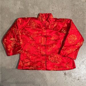 Red satin Chinese bomber jacket for kids